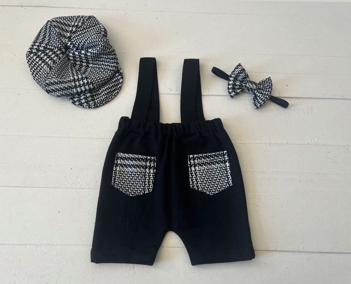 Conjunto Zé short com gravata e boina NB preta