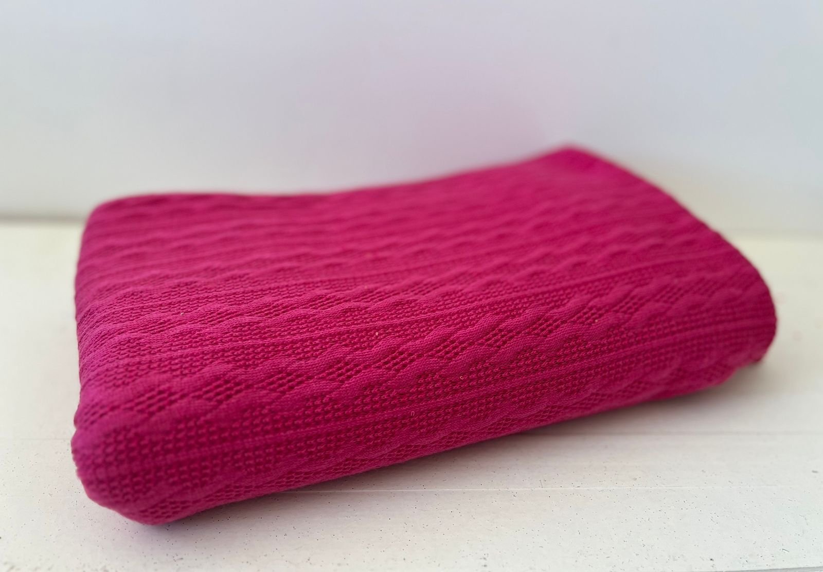 Manta de Puff de Tricô Rosa Pink